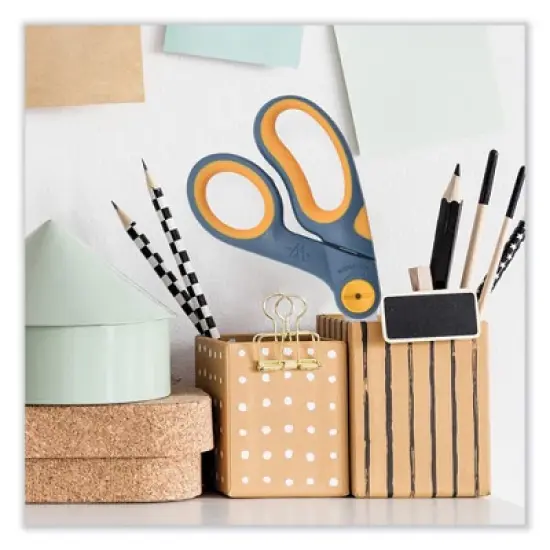 Westcott Non-Stick Titanium Bonded Scissors, 8" Long, 3.25" Cut Length, Gray/Yellow Bent Handle image {2}