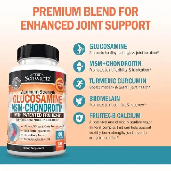 Glucosamine MSM + Chondroitin, Maximum Strength Supplement with Collagen Peptides for Joint Mobility and Flexibility, Bioschwartz image {2}