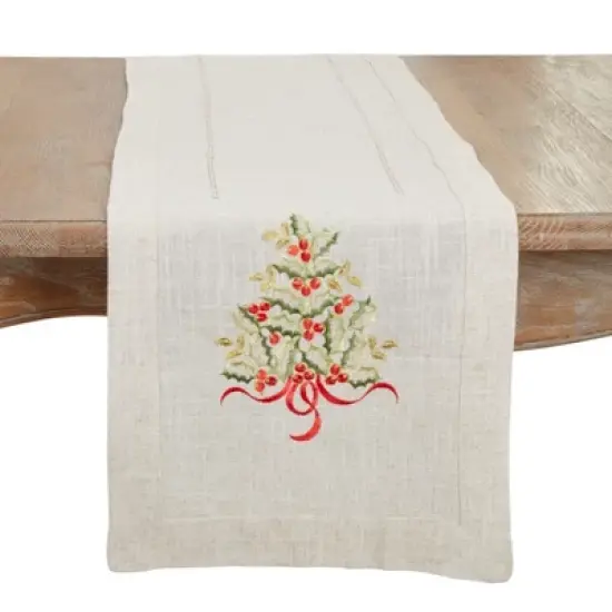 Saro Lifestyle Holiday Table Runner With Christmas Tree Embroidery image {3}