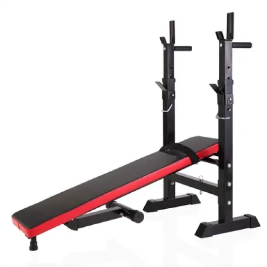 NAYSAYE Exercise Trainer Adjustable Folding Workout Bench with Squat Rack for Home Gym, Black and Red, 46.60"*22.00"*41.70" image {4}