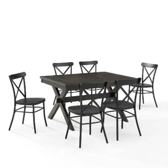 7pc Hayden Extendable Dining Set with Camille Chairs Matte Black/Slate - Crosley image {8}