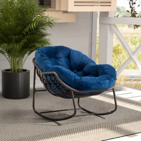 SKRAN Outdoor Rattan Rocking Chair,Padded Cushion Rocker Recliner Chair Outdoor for Front Porch, Living Room, Patio, Garden image {13}