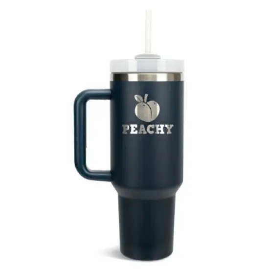 100 North Peachy Peach Fruit Emoji 40 oz. Stainless Steel, Large Water Bottle Coffee Mug, Spill & Leak Resistant, Thermal Travel Tumbler with Handle, image {1}