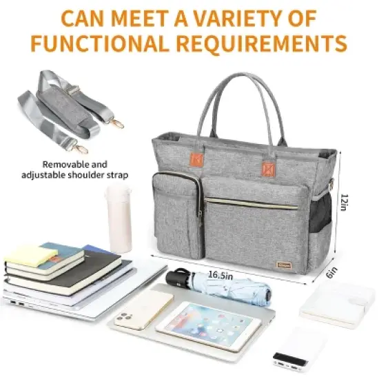 Laptop Tote Bag, Middle Size Computer Messenger Teacher Bag with 15 Padded Laptop Sleeve Grey image {4}