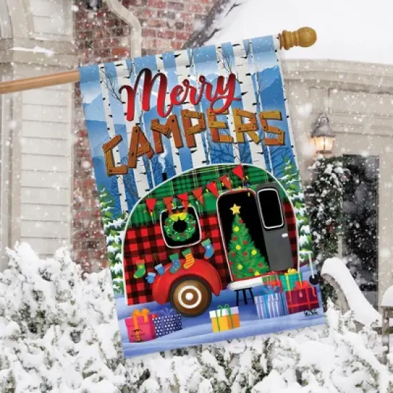 Merry Campers Christmas House Flag Primitive 28" x 40" Briarwood Lane image {3}