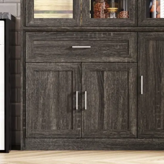 Famapy Dark Multi-Compartment Kitchen Pantry Cabinet,4 Shelf & 3 Glass Doors,Food Storage,Dinning Room image {3}