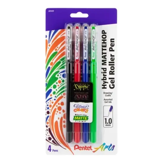 Pentel Arts Hybrid MATTEHOP Gel Roller, 1.0mm, Matte A/B/C/D Ink, Pack of 4 image {4}
