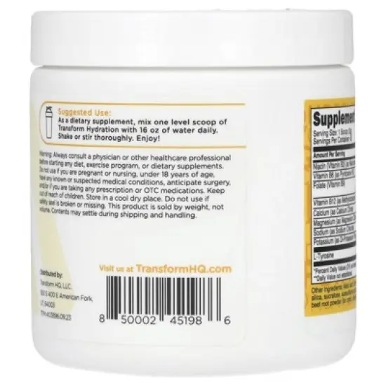 TransformHQ Hydration, Electrolyte Drink Mix, Caffeine Free, Peach Mango, 4.8 oz (135.7 g) image {2}