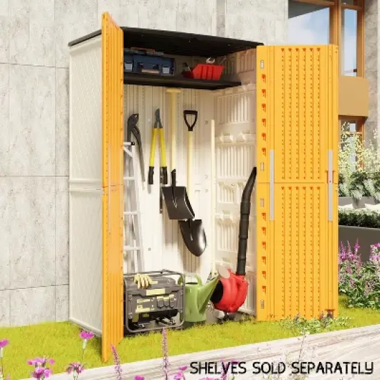 Syemin Outdoor Storage Shed, Vertical Tall Tool Shed with Five Shelves, Lockable Door for Patio, Backyard and Lawn, Orange, 50"*79.53"*29" image {3}
