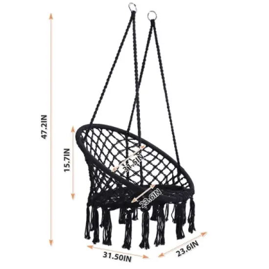 Cesicia Black Hammock Chair, Macrame Swing, Max 330 Lbs Hanging Cotton Rope Hammock Swing Chair for Indoor and Outdoor image {1}