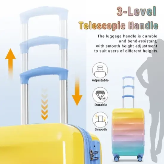 Syemin Luggage 20" Carry-on Luggage with Cup Holder Lightweight Glossy Hardshell Suitcases with Spinner Wheels 2 Piece Set, Orange, 15.6"*8.3"*21.7" image {3}