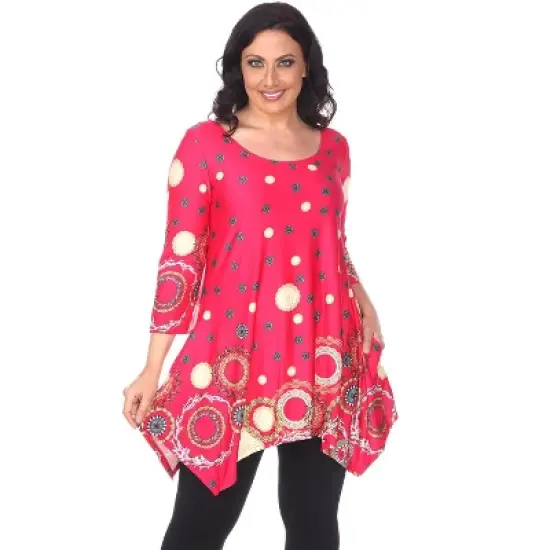 Women's Plus Size 3/4 Sleeve Printed Erie Tunic Top with Pockets - White Mark image {9}