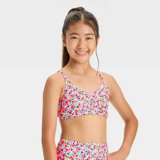 Girls' Floral Printed Bikini Swim Top - art class&trade; Black image {3}