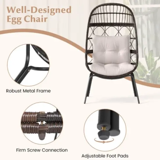 Costway Patio Wicker Rattan Egg Chair with Seat & Back Cushions Metal Indoor Outdoor image {9}