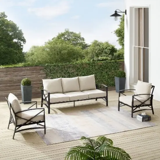 Kaplan 3pc Outdoor Sofa Set with Sofa & 2 Arm Chairs - Oatmeal - Crosley image {7}