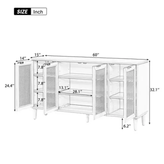 60" Generous Storage Sideboard With Faux Rattan Door - ModernLuxe image {3}