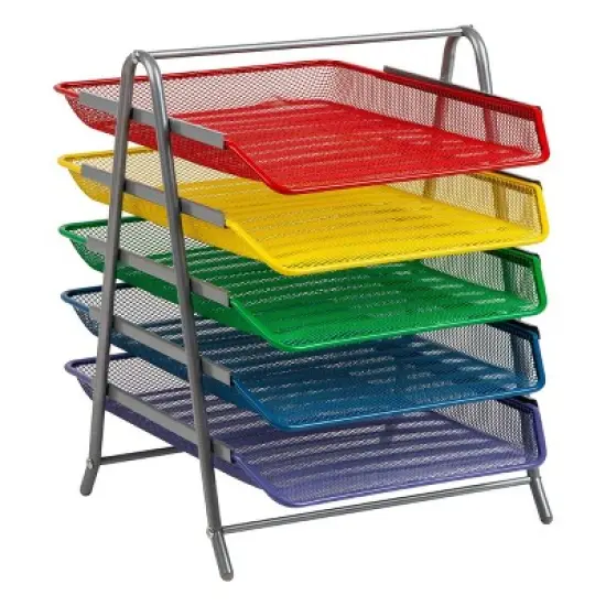 Mind Reader 5-Tier Paper Tray Desktop Organizer Metal Mesh Rainbow image {8}