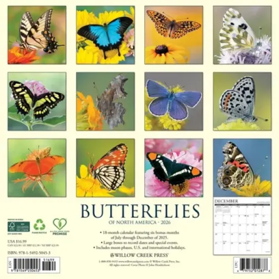 Willow Creek Press 2026 Butterflies Wall Calendar image {1}
