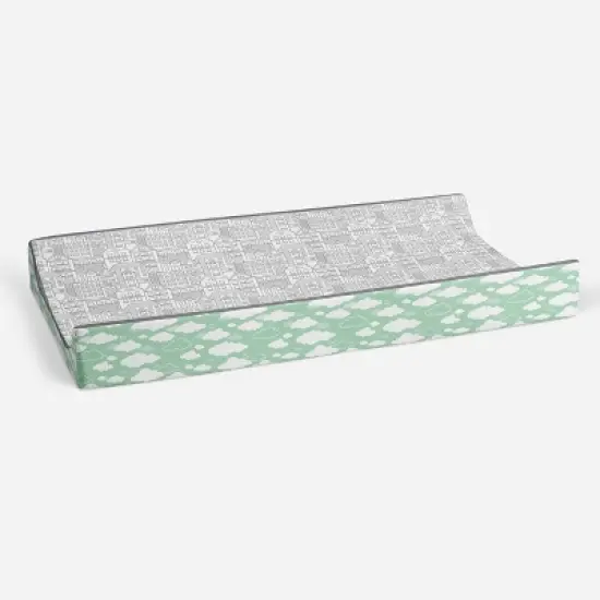 Bacati - Clouds in the City Mint/ Cityscape Quilted Changing Pad Cover image {2}