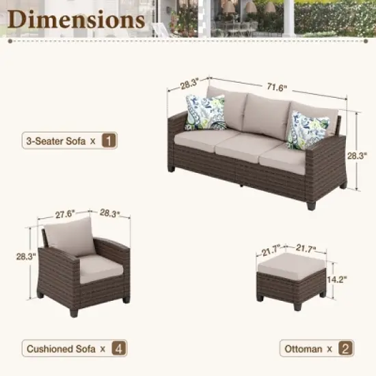 Captiva Designs 7pc Outdoor Patio Wicker Conversation Set with 4Cushioned Single Sofas for Garden Poolside Backyard image {1}
