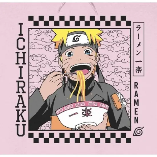 Naruto Shippuden Ichiraku Checker Border Long Sleeve Cradle Pink Men's Hooded Sweatshirt image {1}