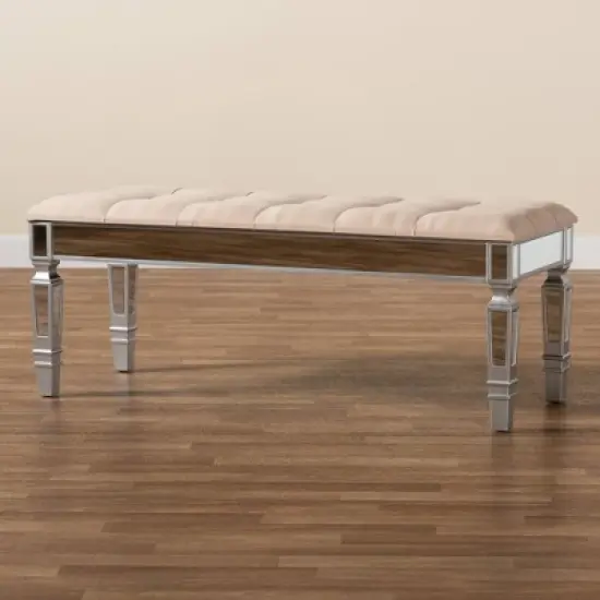 Hedia Fabric Upholstered and Wood Accent Bench - Baxton Studio image {6}