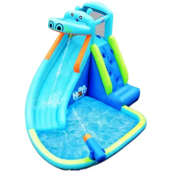 Costway Inflatable Kids Hippo Bounce House Slide Climbing Wall Splash Pool w/740W Blower image {5}