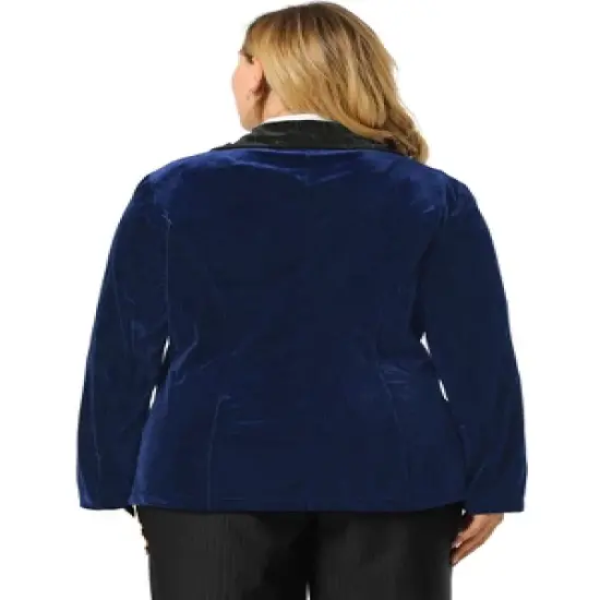Agnes Orinda Women's Plus Size Winter Velvet Blazer Button Lapel Work Jacket image {4}