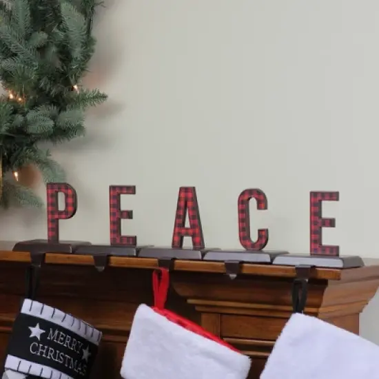 Northlight Buffalo Plaid &ldquo;PEACE&rdquo; Christmas Stocking Holder - 6" - 5 Piece image {2}