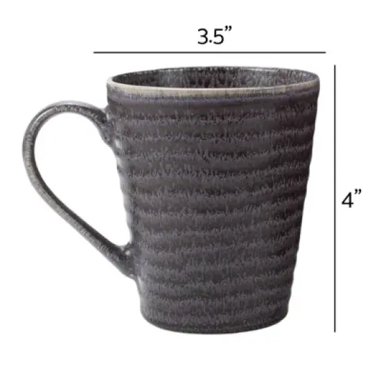 Elanze Designs Modern Chic Ribbed Ceramic Stoneware Dinnerware Mugs Set of 4 - Charcoal Grey image {3}