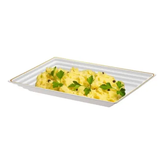 Smarty Had A Party 9" x 13" White with Gold Rim Rectangular Plastic Serving Trays - 15 pcs image {2}