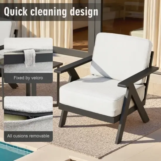 YARDSIGHT 3-Piece Patio Furniture Set, Aluminum Outdoor Bistro Set with 2 Armchairs & Side Table, Weather-Resistant Cushions for Balcony, Deck, Porch image {5}