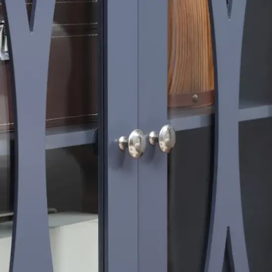 HOMCOM Elegant Kitchen Sideboard, Buffet Cabinet with Storage, Adjustable Shelves for Living Room, Study, 3 Glass Doors, Gray image {4}