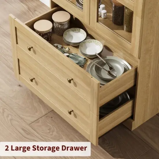 72" Arched Kitchen Pantry, Wood Arch Kitchen Storage Cabinets with Doors, Drawers, Shelves, Farmhouse Freestanding Versatile Large Cupboard Cabinet image {5}