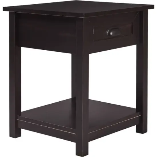 Wooden Nightstand with Drawer and Shelf Black - ClickDecor image {2}