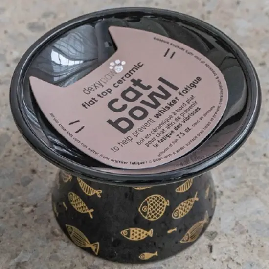 Dexypaws: Flat Top Ceramic Cat Bowl, Black Fish Print, 7.5oz, Pet Feeding Dish image {2}