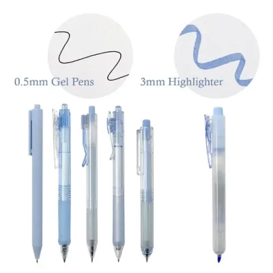 Wrapables Retractable Rollerball Pens and Highlighter Set, 0.5mm Black Gel Ink Pens for Home, Office, School (Set of 6) image {5}