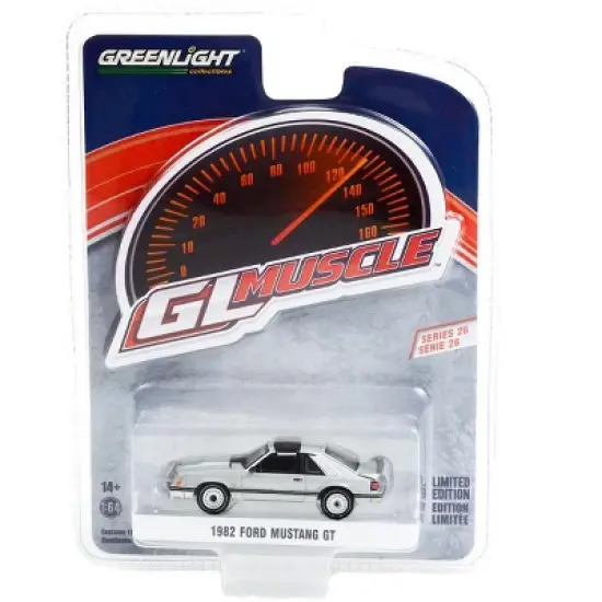 1982 Ford Mustang GT 5.0 Silver Metallic with Black Stripes "Greenlight Muscle" Series 26 1/64 Diecast Model Car by Greenlight image {2}