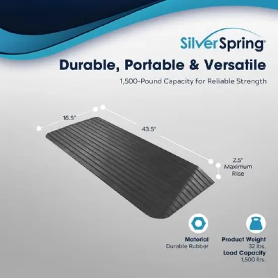 Silver Spring Solid Rubber Threshold Ramp for Wheelchairs, Scooters & More, 2.5" Rise, Black - Heavy-Duty and Portable Doorway Ramps for Mobility Aid image {2}