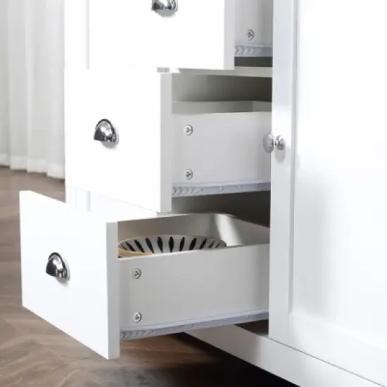 HOMCOM Kitchen Sideboard with Adjustable Shelves, Dining Buffet Cabinet with 3 Storage Drawers, White image {5}