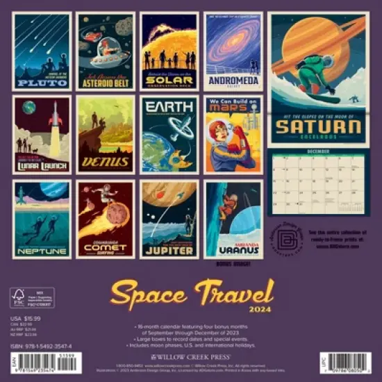 Willow Creek Press 2024 Wall Calendar 12"x12" Space Travel image {1}