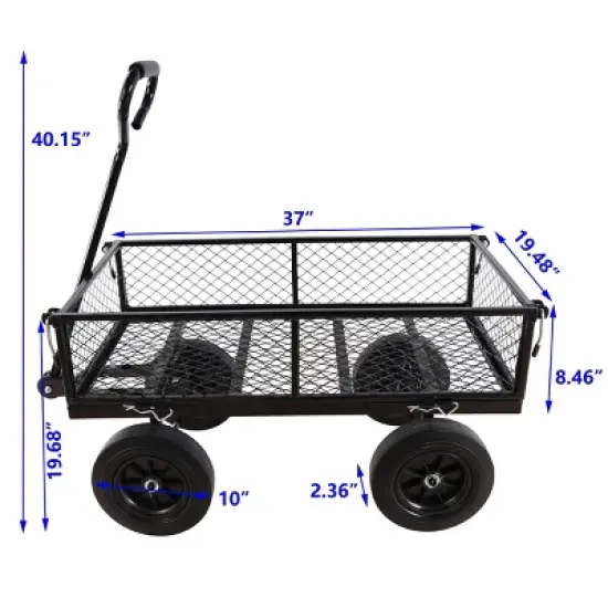YONWAY Heavy Duty 660 Lbs Capacity Mesh Steel Garden Cart Folding Utility Wagon with Removable Sides10 inch Tire image {2}