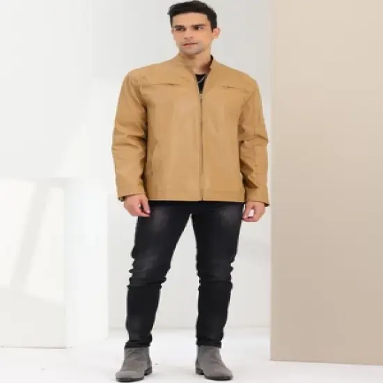 Lars Amadeus Men's Stand Collar Zip Up Motorcycle Biker Faux Leather Jacket image {1}