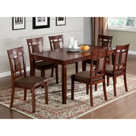 7pc Adressa Dining Set with Gridded and Padded Chair Back/Dark Cherry - miBasics image {2}
