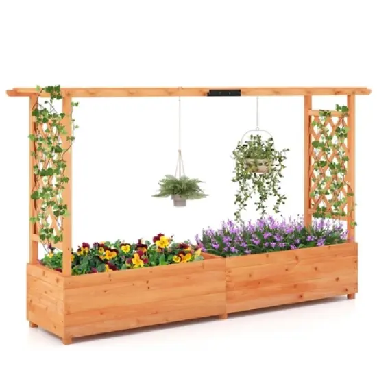 Costway 1/2 PCS Raised Garden Bed with Trellis Hanging Roof Planter Box Drainage Holes for Patio image {9}