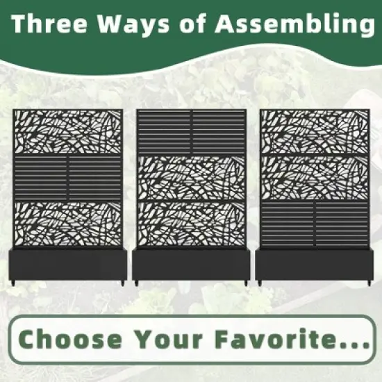 SpassWay 72"H Two-tone Patio Planter Box with Trellis Metal Raised Garden Bed Black Decorative Privacy Screen with Wheels image {4}