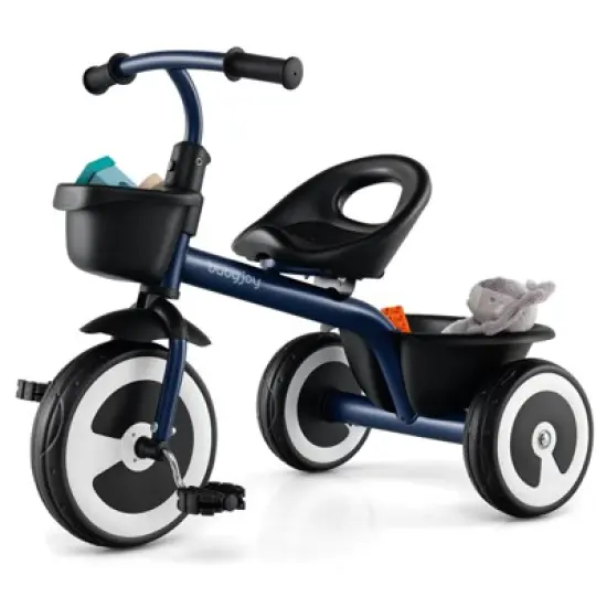 Babyjoy Toddler Tricycle Kids Trike with Adjustable Seat Front & Rear Storage Baskets Navy/White/Pink image {10}