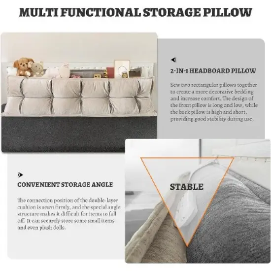 Headboard Backrest Set of 2 Pack Chenille Throw Pillows for Daybed Couch Support Reading Pillows, Gray &Beige image {2}