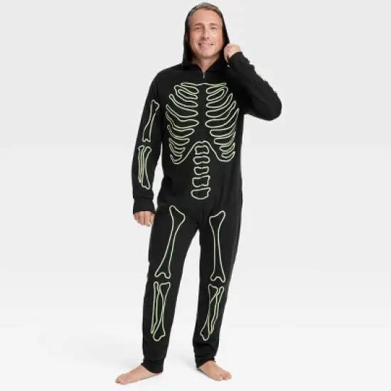 Men's Glow-In-The-Dark Skeleton Halloween Matching Family Union Suit - Hyde & EEK! Boutique&trade; Black image {4}