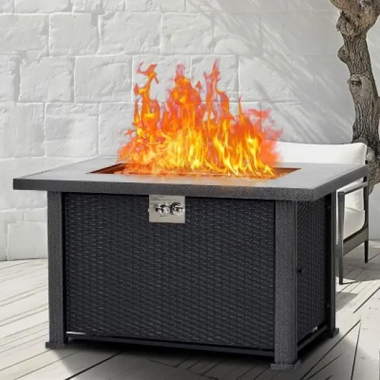 44" Gas Fire Pit, 50000BTU Rectangle Propane Fire Table with Cover & Rain Cover, CSA Certified, Black image {8}